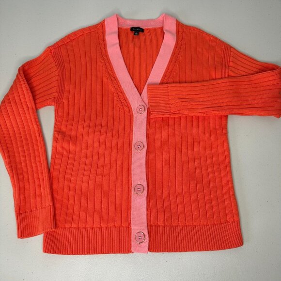 Talbots Preppy Knit Cardigan Sweater Size M Orange Cotton Button up - Picture 1 of 6